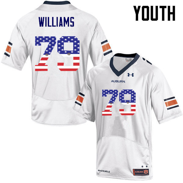 Auburn Tigers Youth Andrew Williams #79 White Under Armour Stitched College USA Flag Fashion NCAA Authentic Football Jersey FYE8874SW